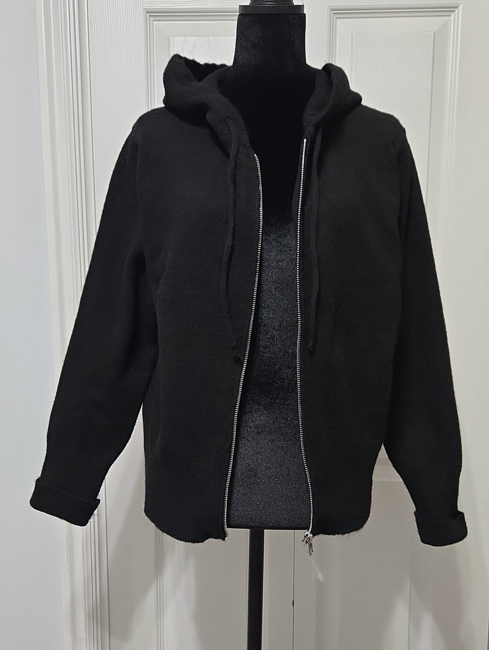 Women's Black Full-Zip Hooded Sweater